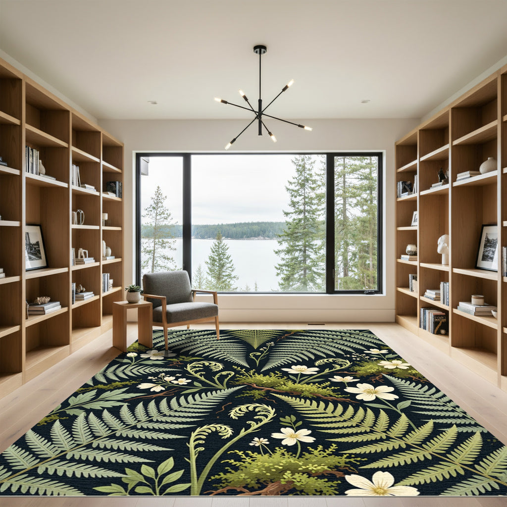 Botanical Moss Fern White Wildflower Rug
