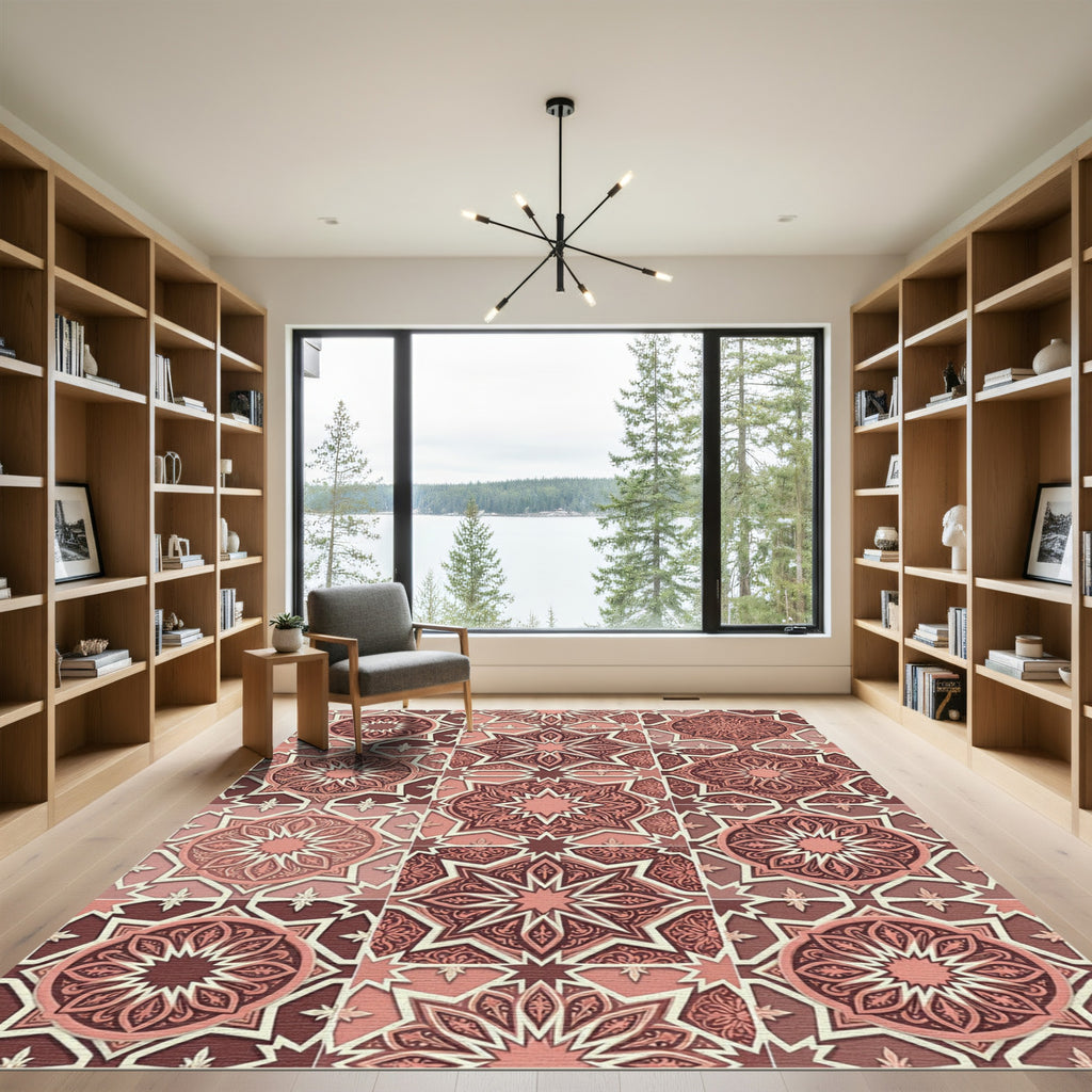 Rose Gold Ornate Geometric Mandala Rug
