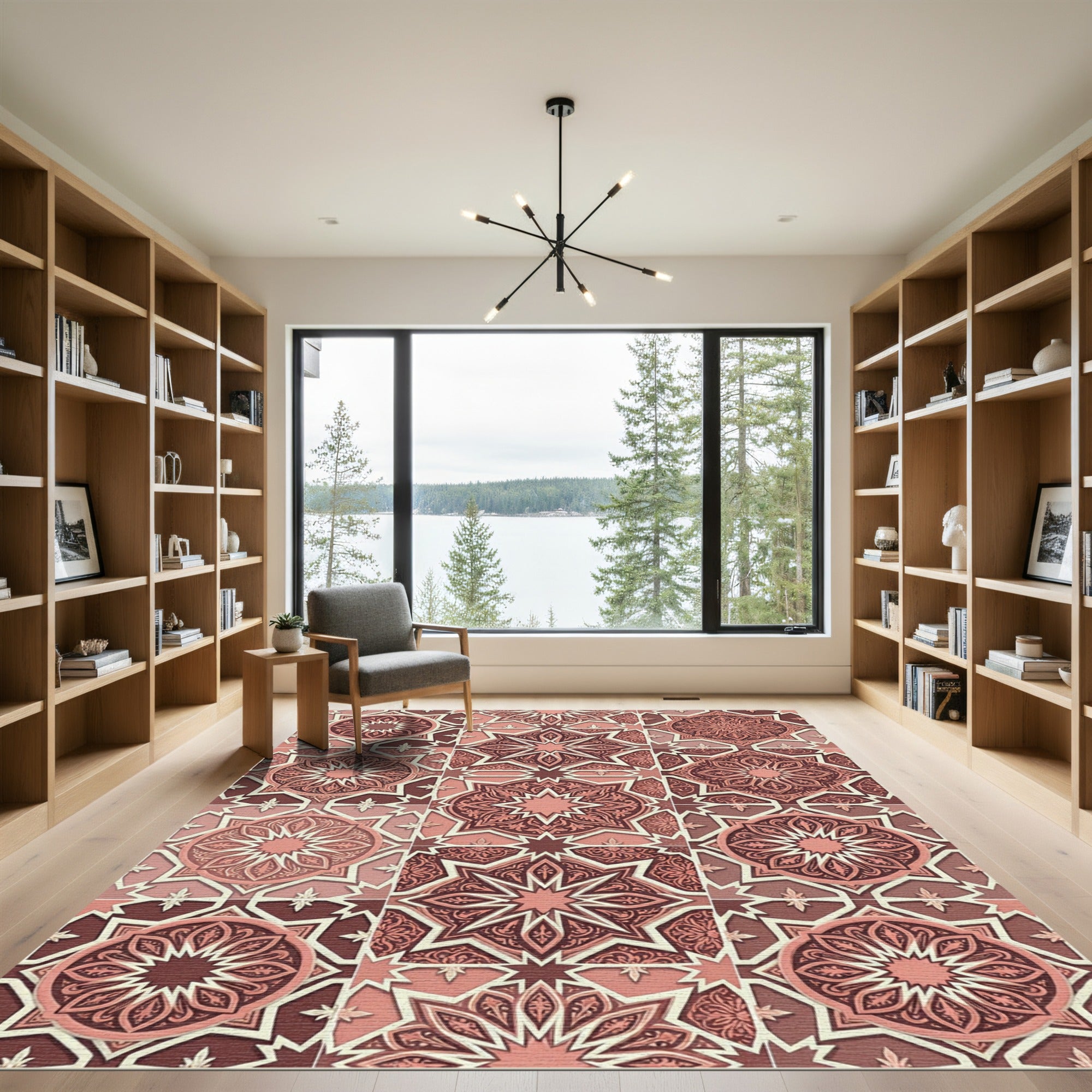 Rose Gold Ornate Geometric Mandala Rug