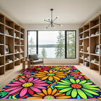 Vibrant Retro Psychedelic Floral Burst Rug