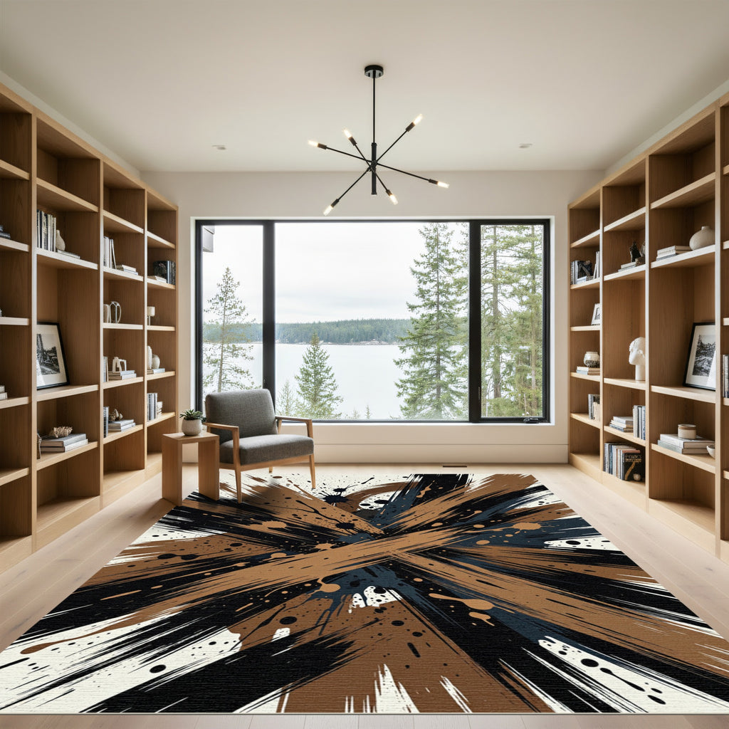 Abstract Brushstroke Ink Splatter Earthy Rug