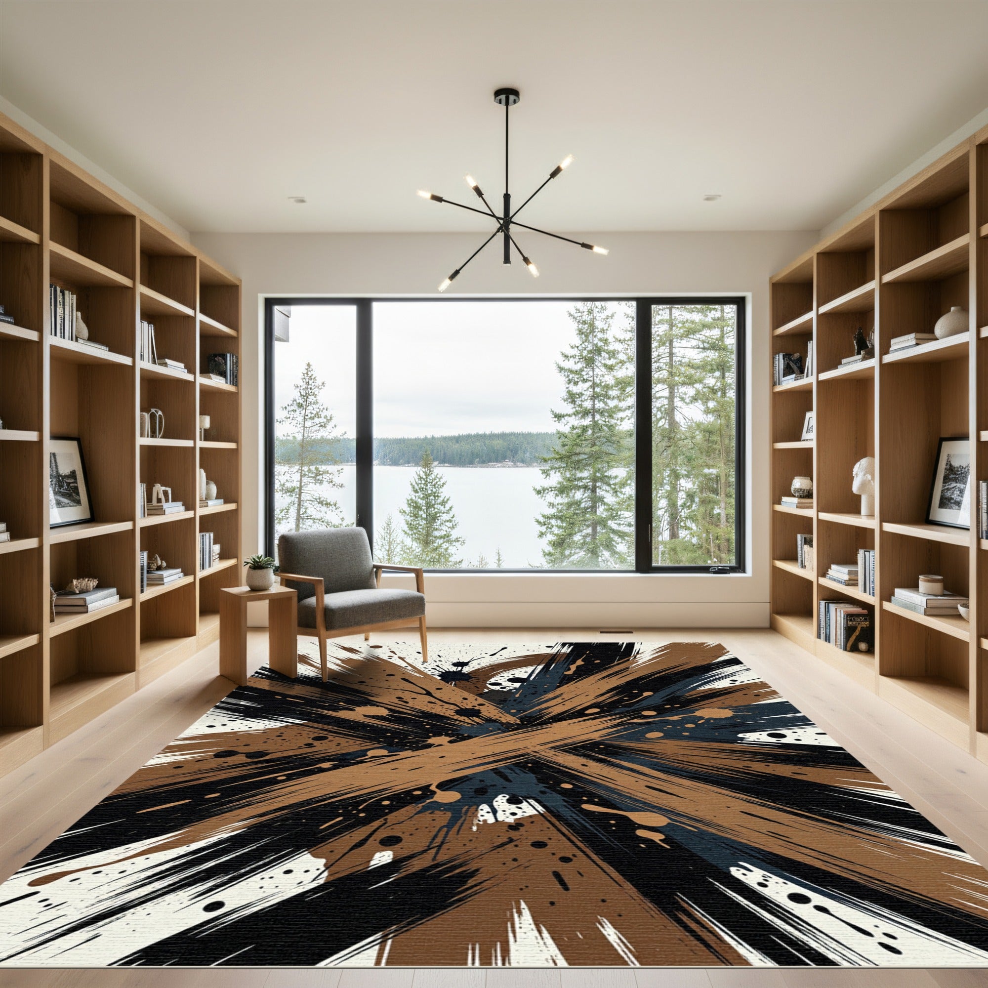 Abstract Brushstroke Ink Splatter Earthy Rug