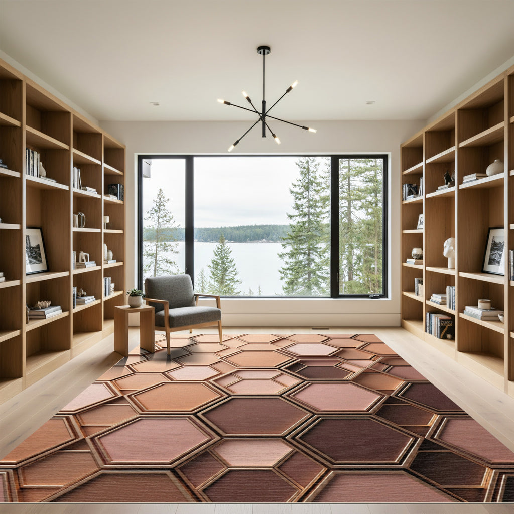 Geometric Hexagon Gold Tone Nude Rug