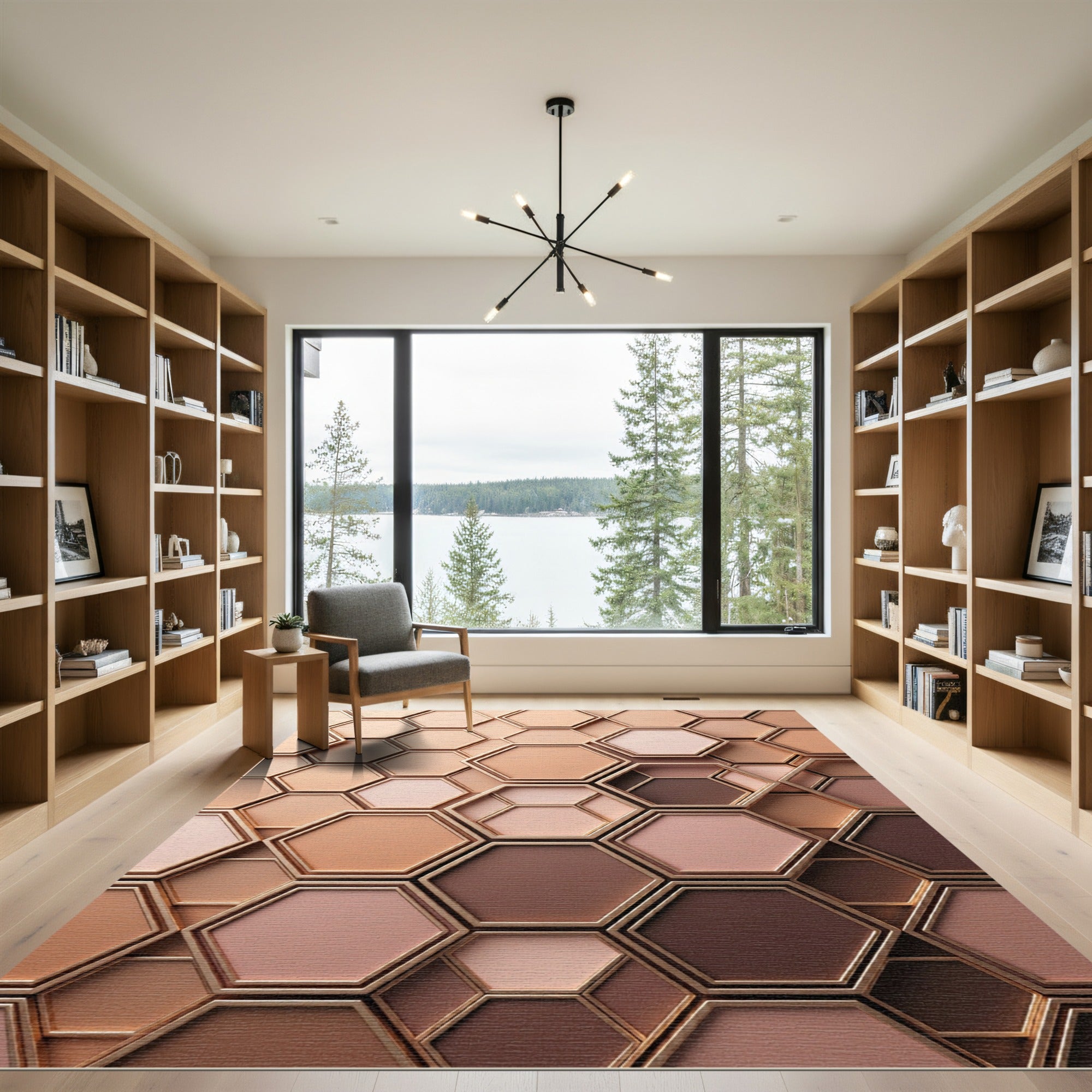 Geometric Hexagon Gold Tone Nude Rug