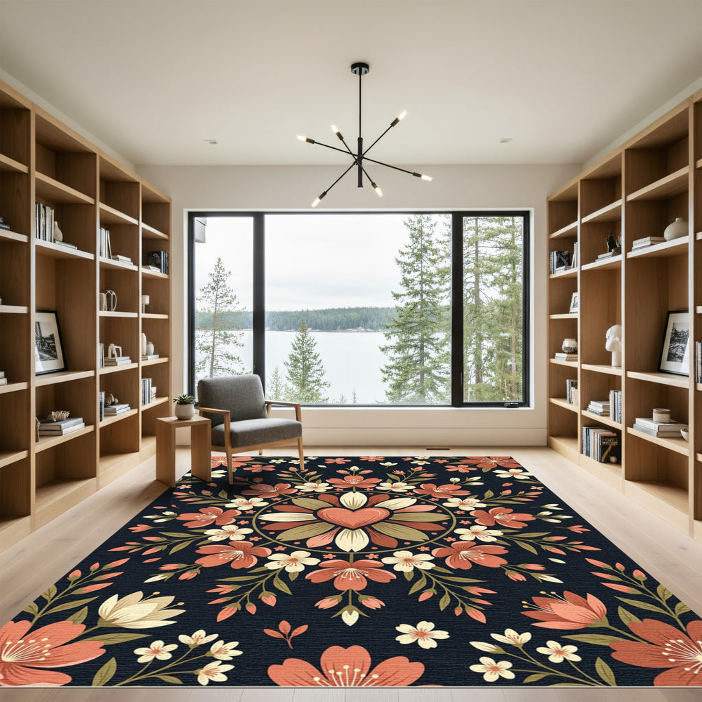 Earthy Floral Heart Symmetry Rug
