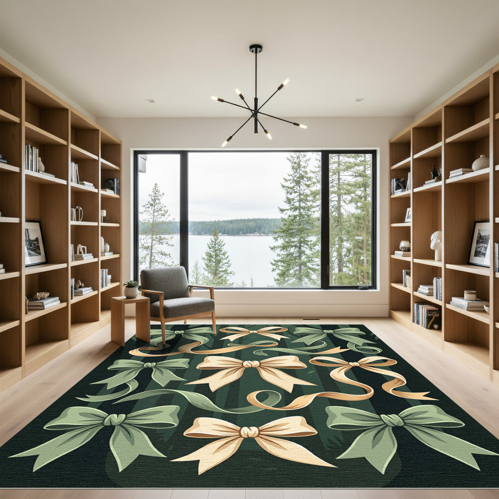 Sage and Cream Ribbon Forest Bows Rug