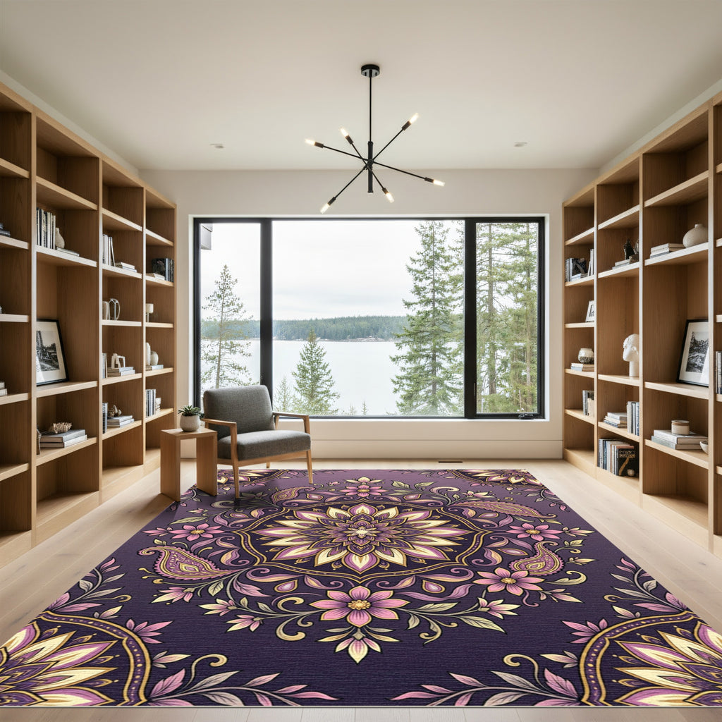 Ornate Purple Floral Paisley Medallion Rug