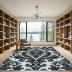 Ornate Charcoal Floral Damask Rug