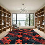 Geometric Puzzle Crimson Charcoal Abstract Rug