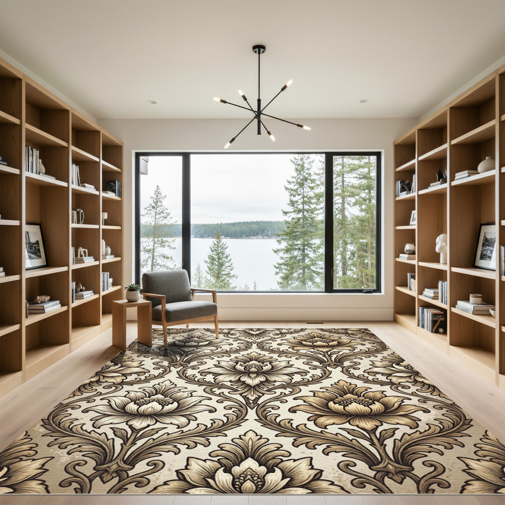 Elegant Damask Floral Cream Beige Rug