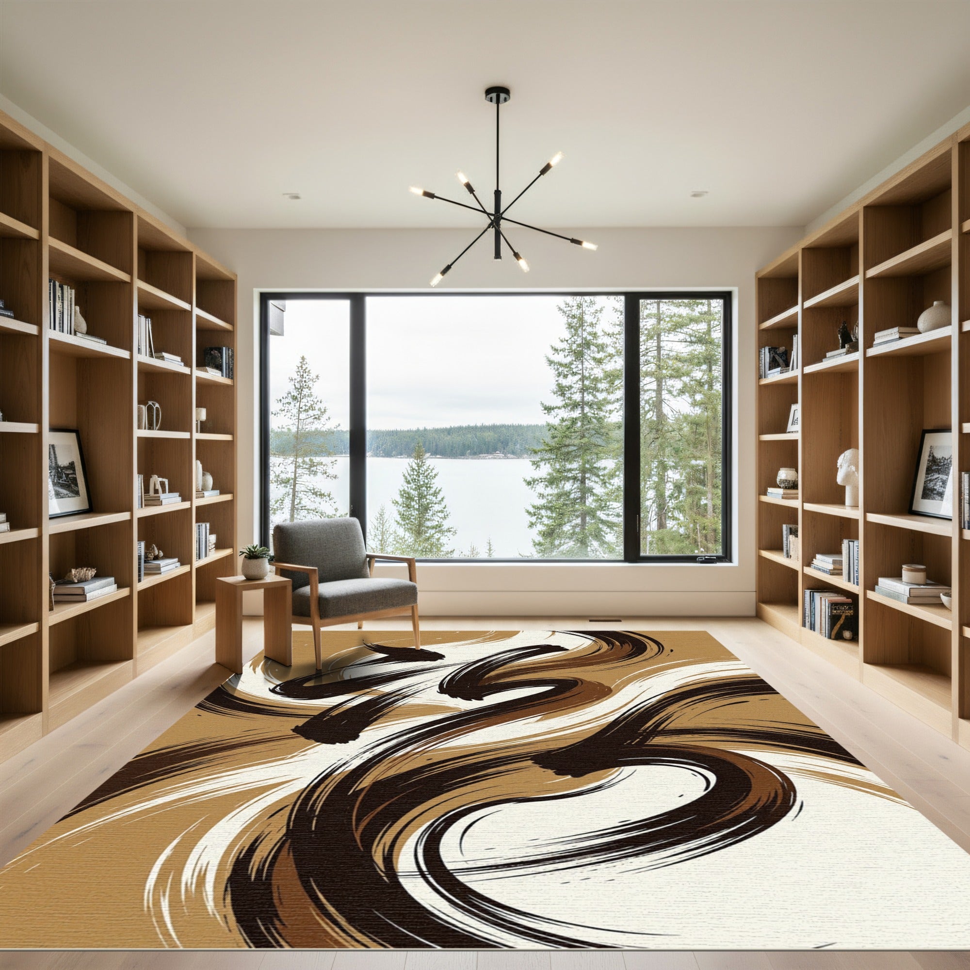Abstract Black and Bronze Swirl Rug