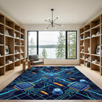 Neon Blue Circuitry Tech Grid Rug
