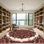 Ornate Crimson Mandala Floral Medallion Rug