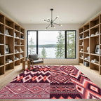 Coral Peach Crimson Chevron Diamonds Rug