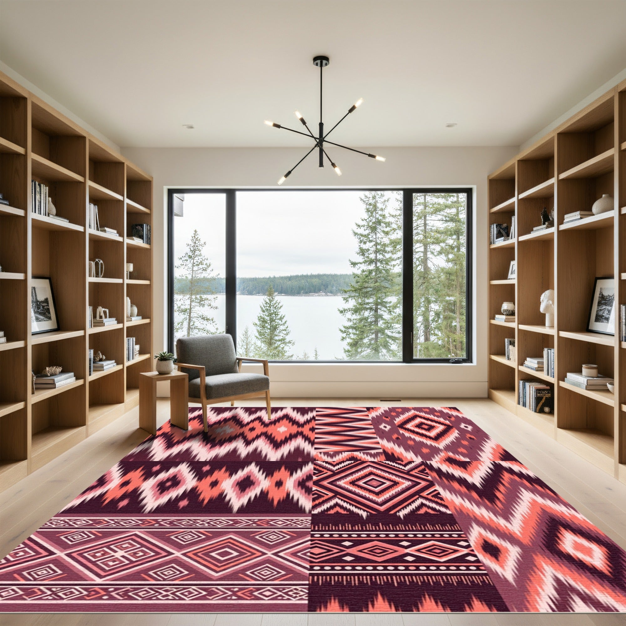Coral Peach Crimson Chevron Diamonds Rug