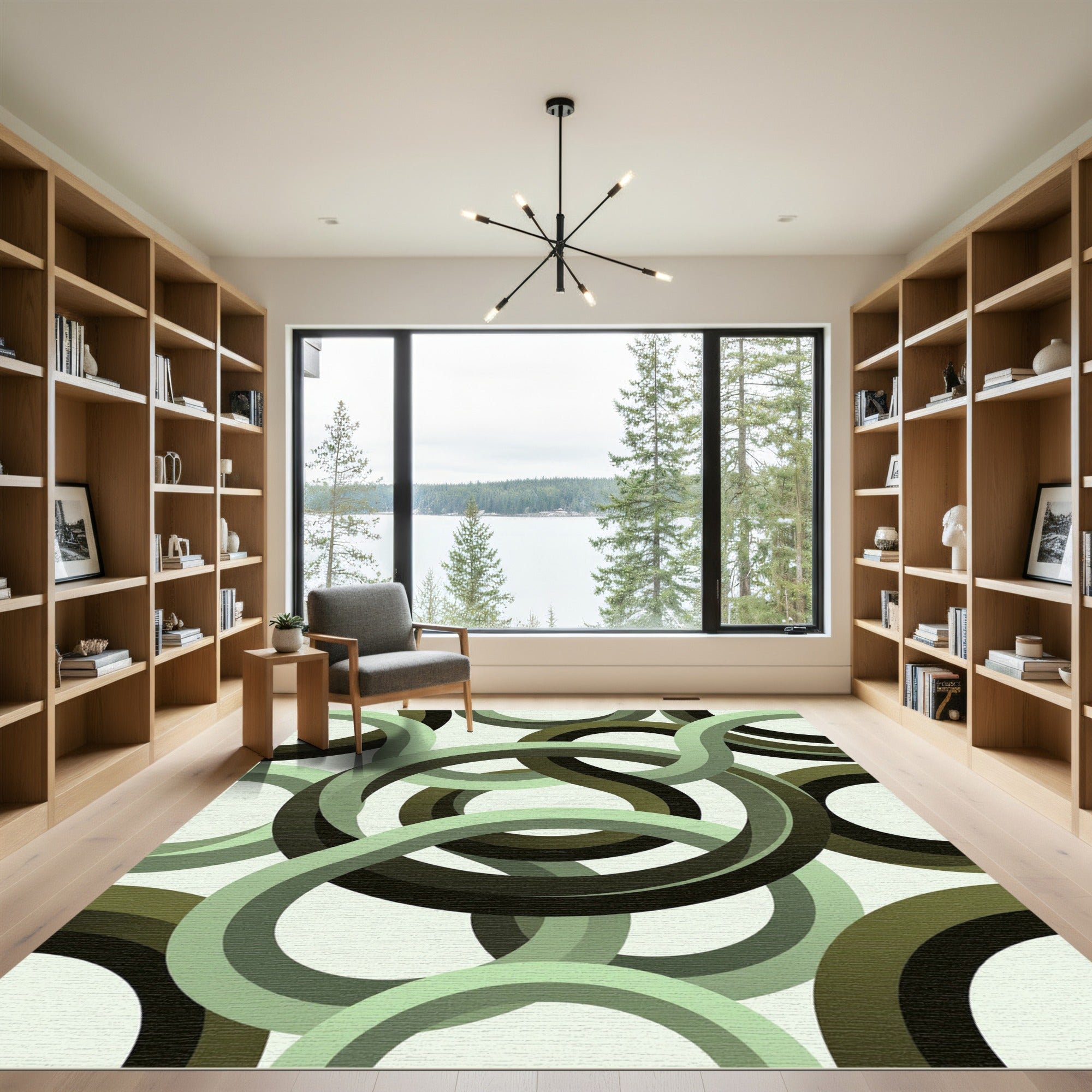 Retro Green Interlocking Rings Rug