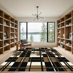 Minimalist Black and Tan Plaid Grid Rug