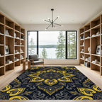 Golden Floral Medallion Black Mandala Rug
