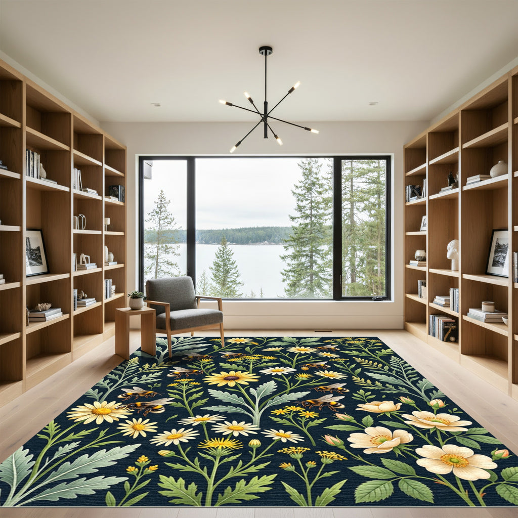 Bumblebee and Wildflower Botanical Meadow Rug