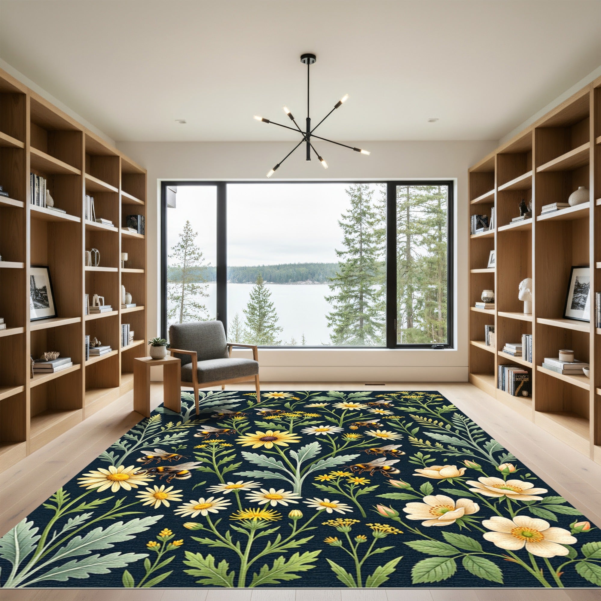 Bumblebee and Wildflower Botanical Meadow Rug