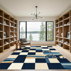 Geometric Navy and Cream Coastal Village Rug