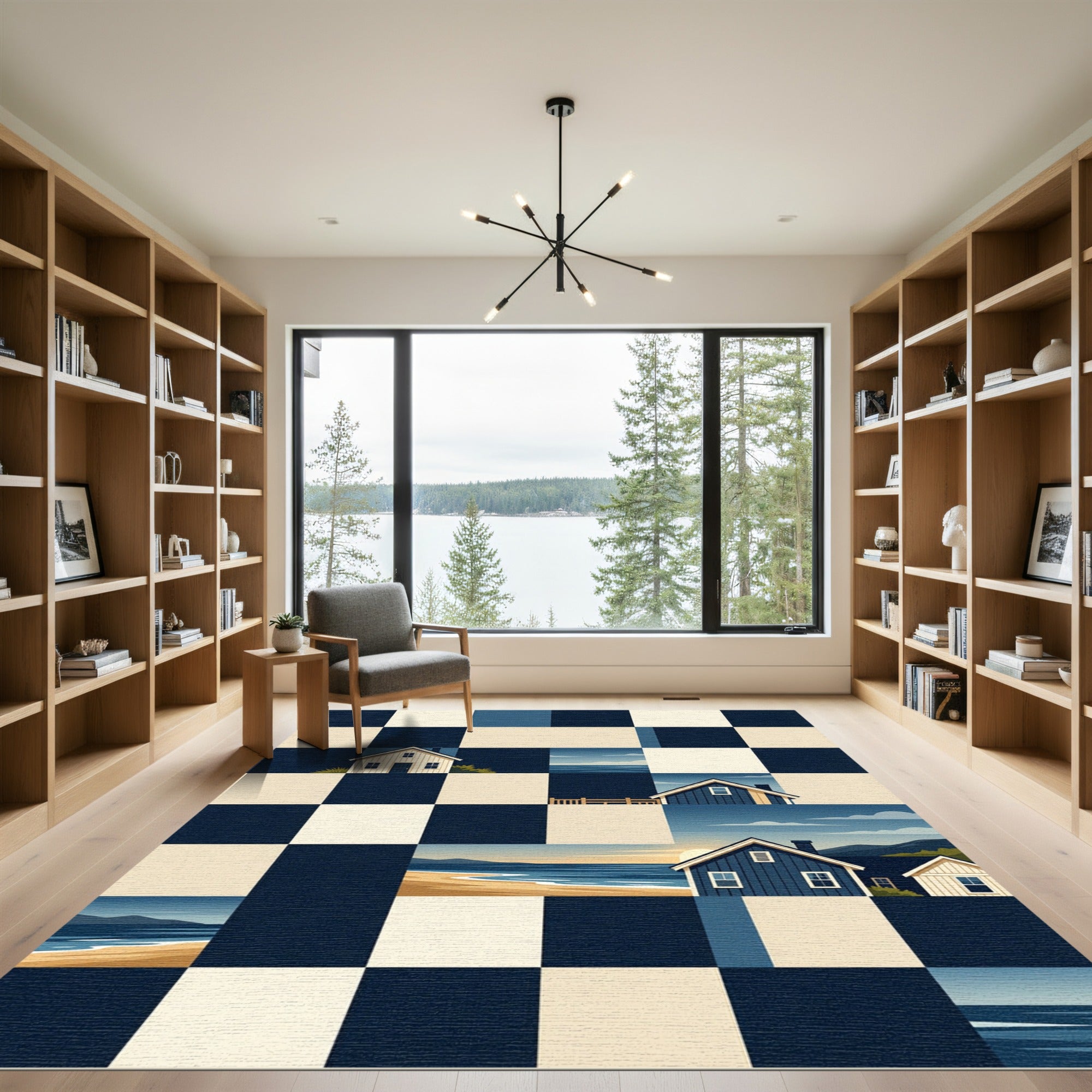 Geometric Navy and Cream Coastal Village Rug