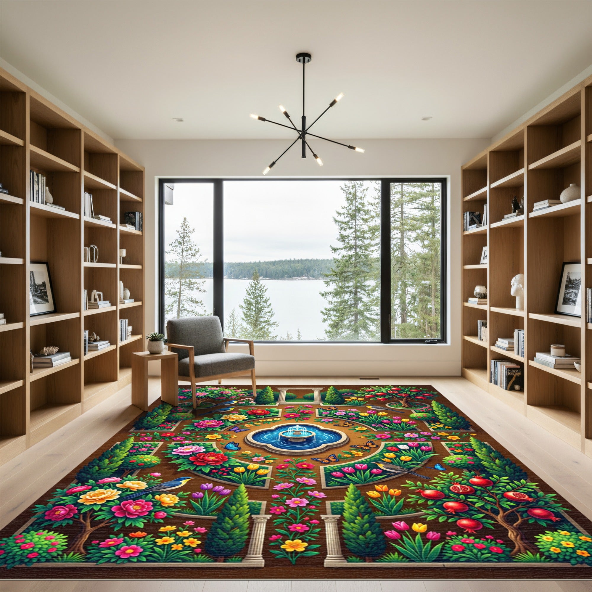 Vibrant Floral Garden with Hummingbirds and Butterflies Rug