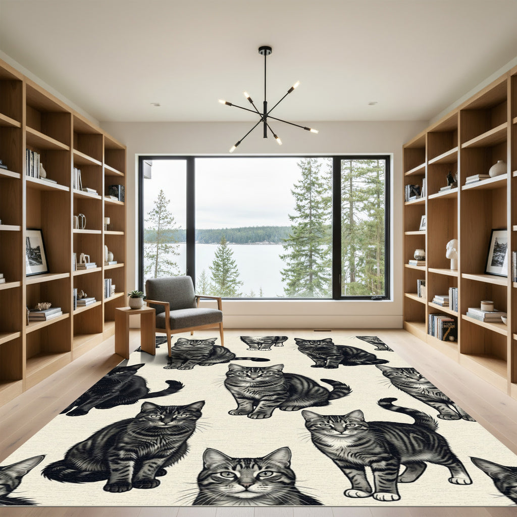 Playful Tabby Black Cat Collage Rug