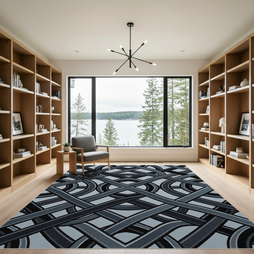 Dark Gray Interwoven Geometric Knot Rug