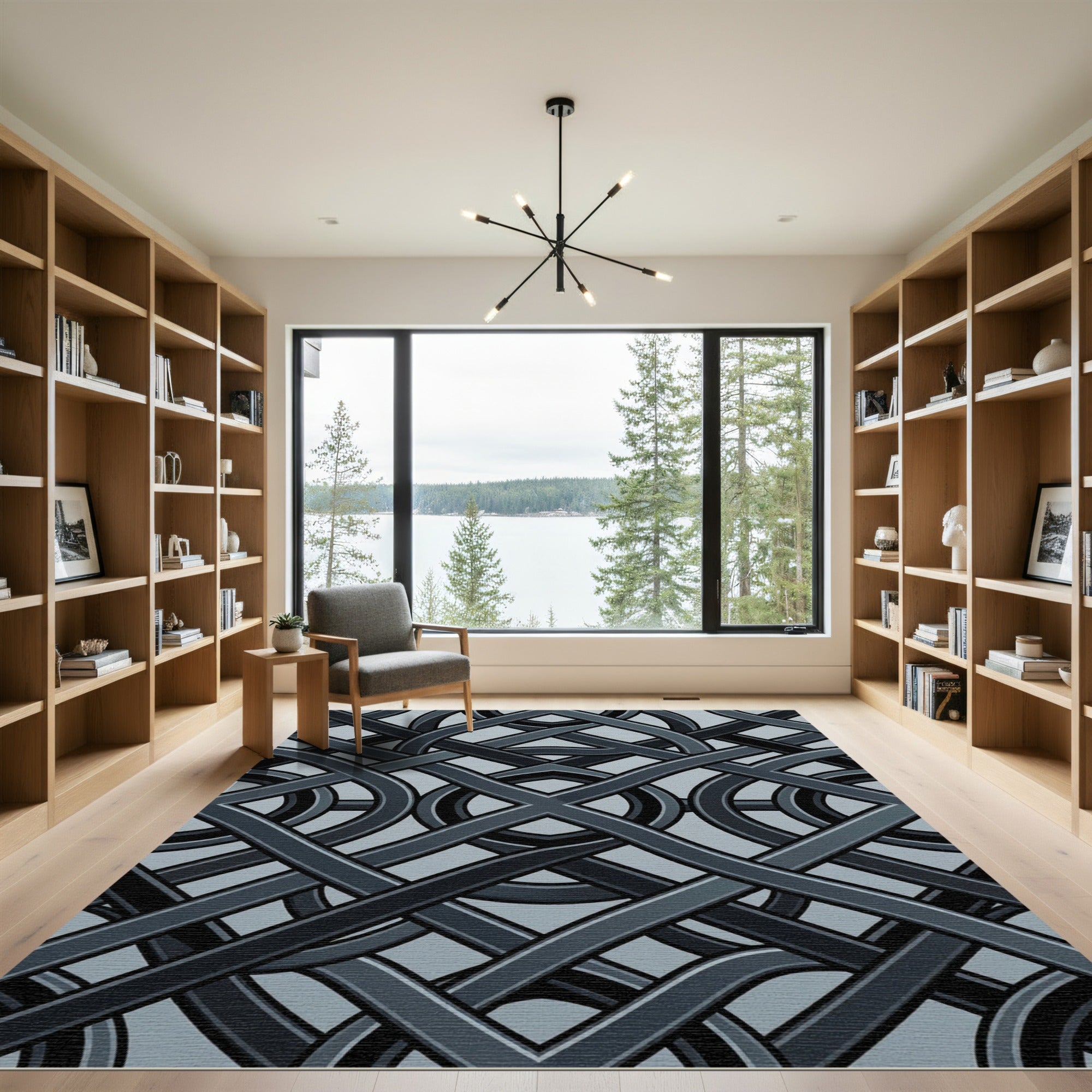 Dark Gray Interwoven Geometric Knot Rug