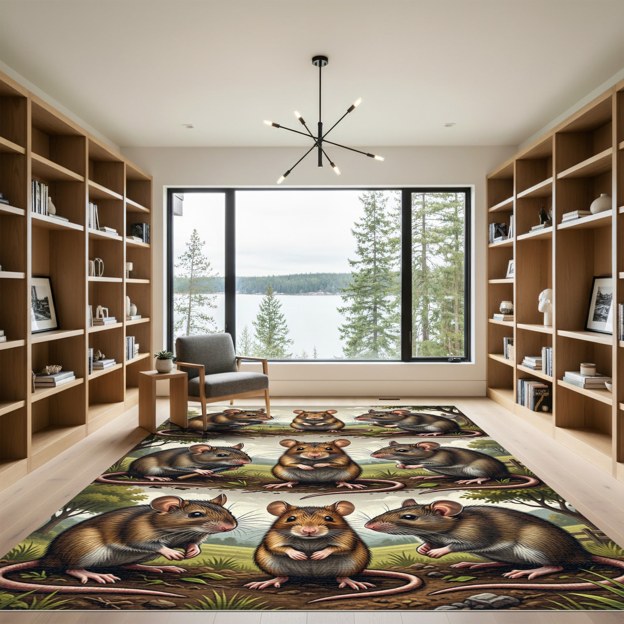 Whimsical Meadow Mouse Grid Composition Rug