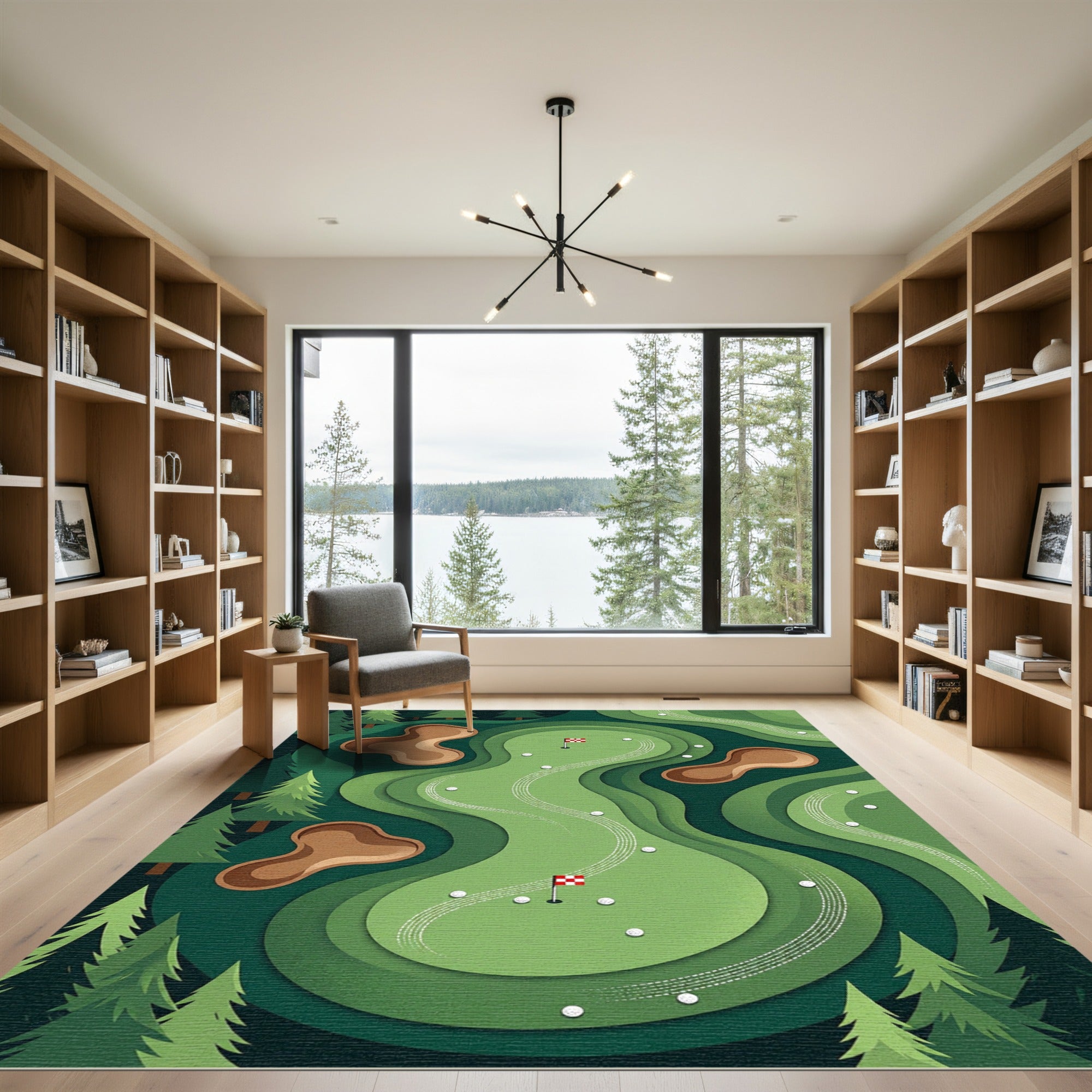 Abstract Green Golf Course Landscape Rug