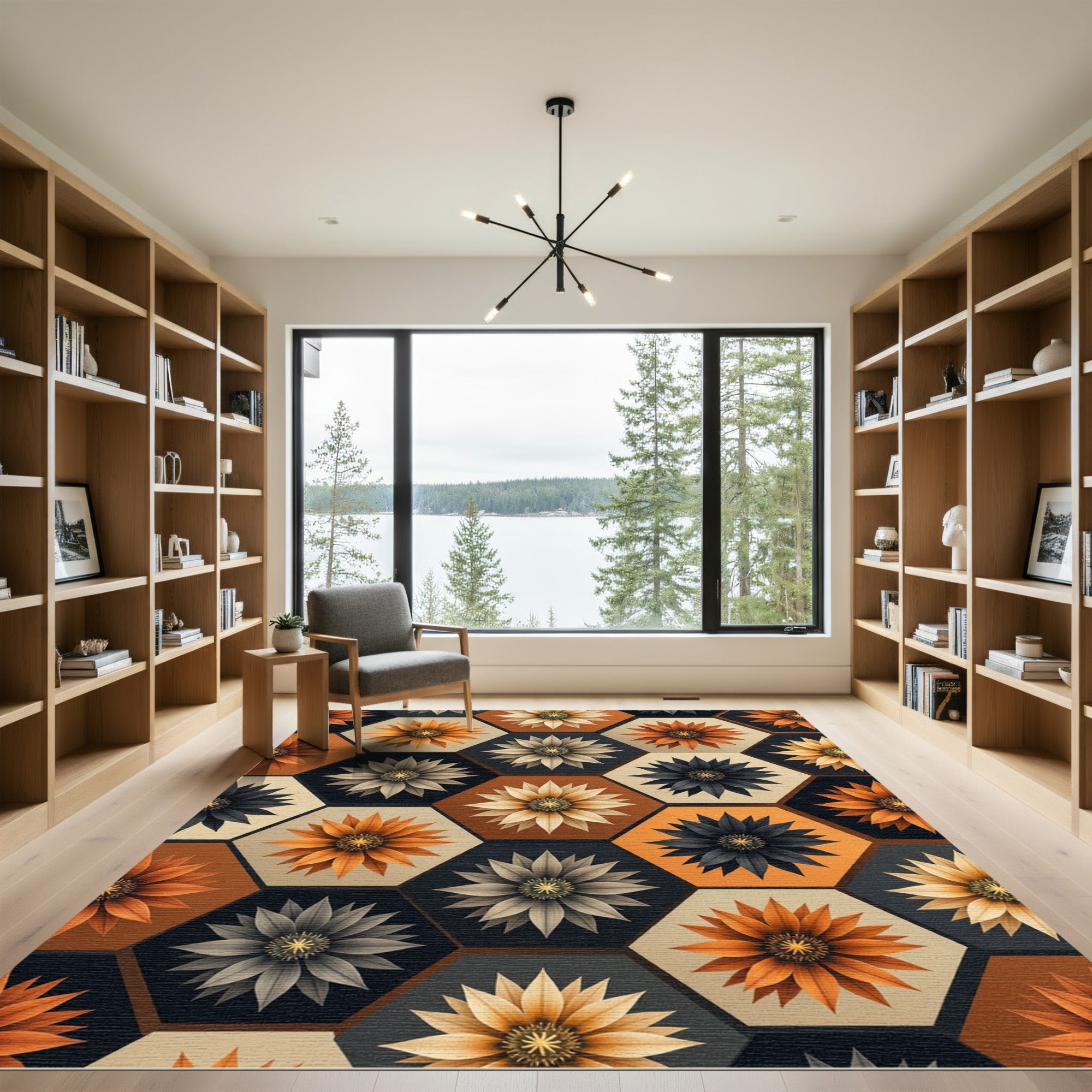 Geometric Hexagon Flower Autumn Honey Rug