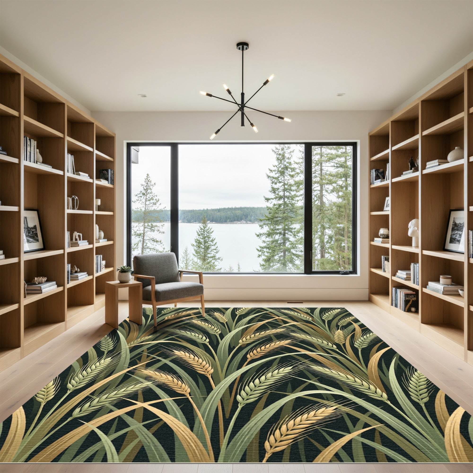 Golden Wheat Stalks Botanical Illustration Rug