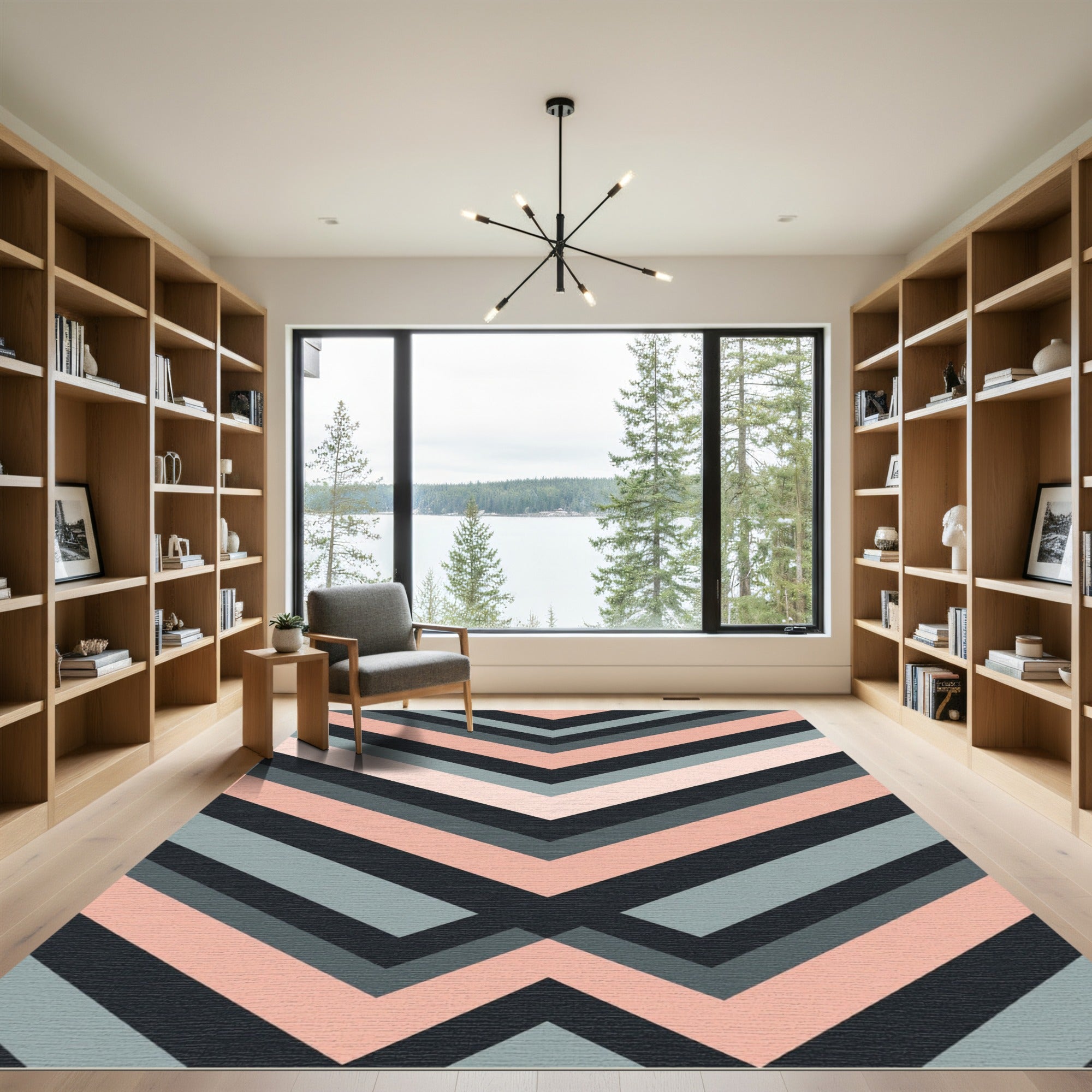 Modern Pink and Slate Chevron Stripe Rug