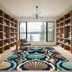 Coastal Teal and Bronze Shell Art Deco Rug
