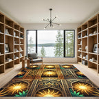 Golden Sun Arched Floral Ornate Grid Rug