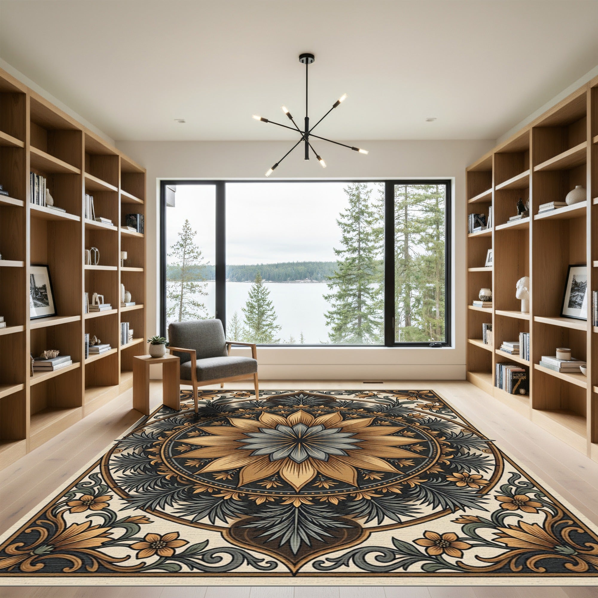 Golden Floral Medallion Art Nouveau Rug