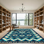 Geometric Navy Teal Southwestern Totem Art Rug