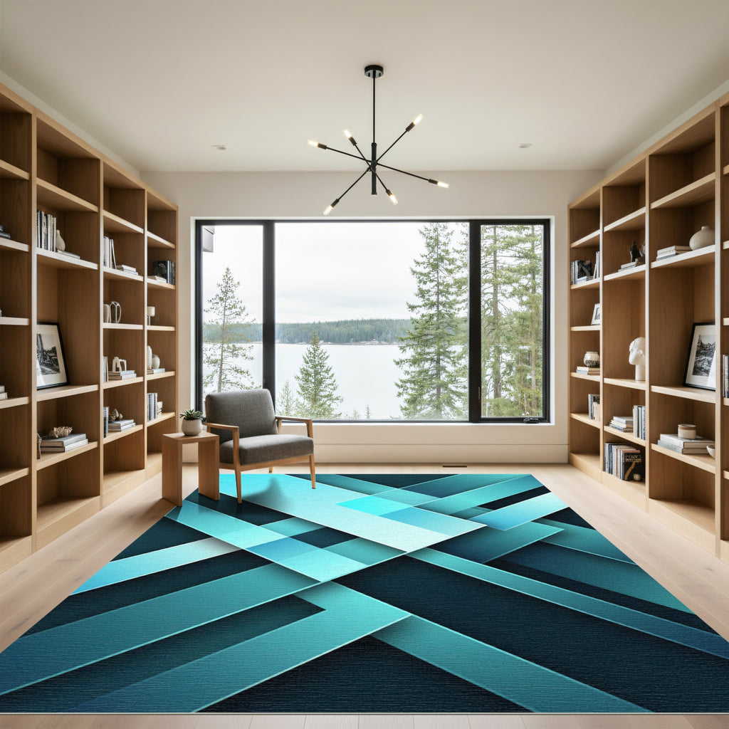 Modern Geometric Cyan Layered Abstract Rug