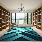 Modern Geometric Cyan Layered Abstract Rug