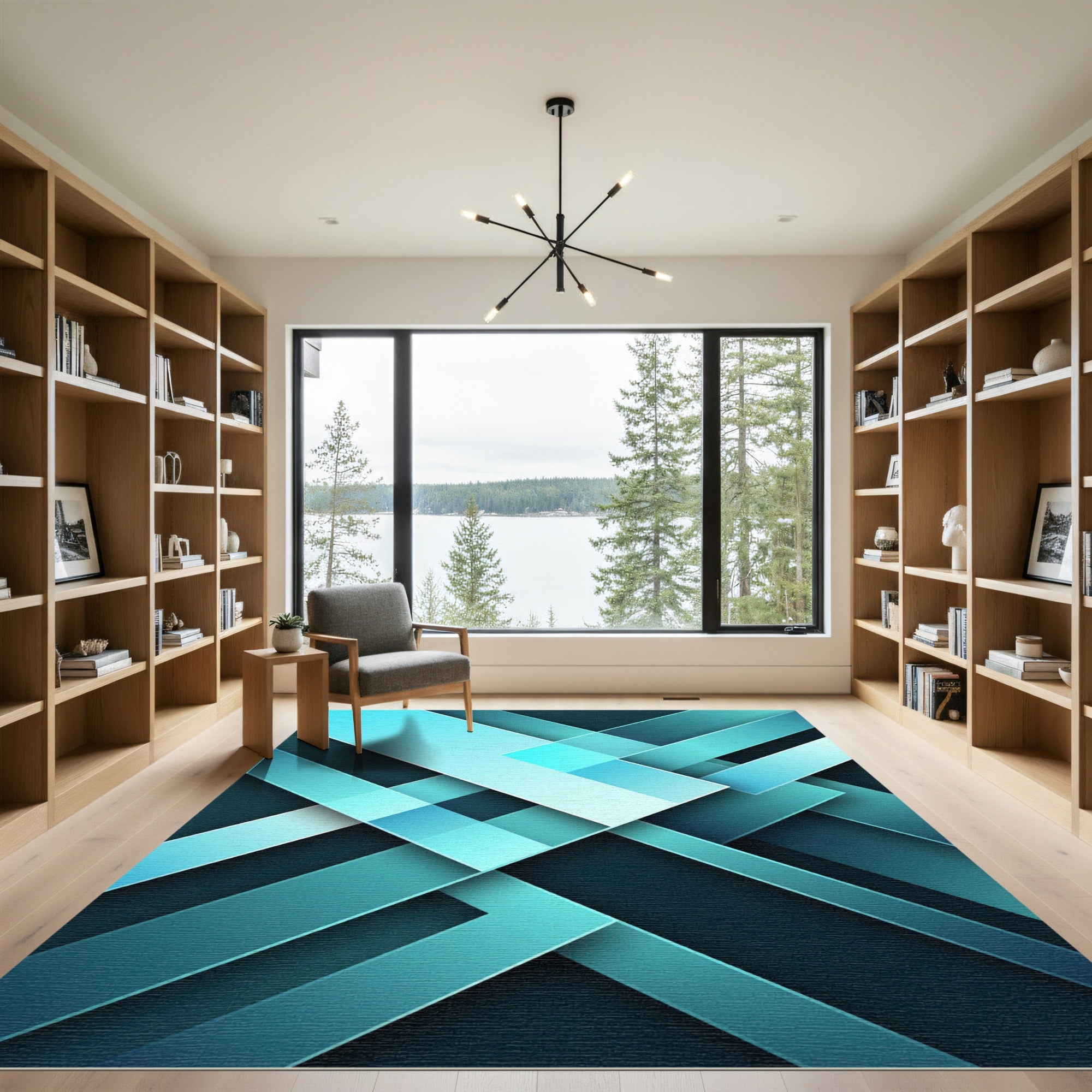 Modern Geometric Cyan Layered Abstract Rug