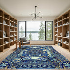 Blue Gold Acanthus Leaf Medallion Rug