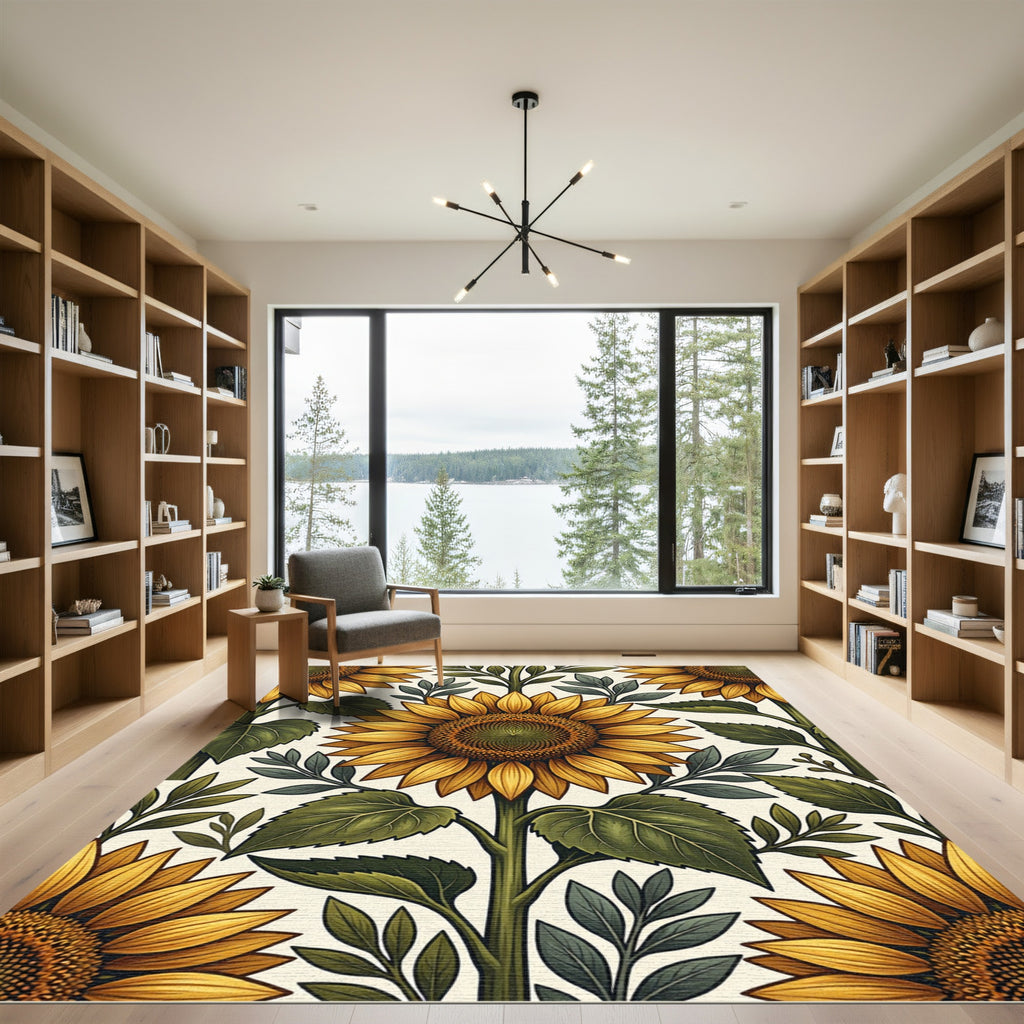 Golden Sunflower Floral Botanical Art Rug