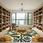 Golden Sunflower Floral Botanical Art Rug