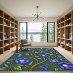 Lush Blue Morning Glory Botanical Art Rug