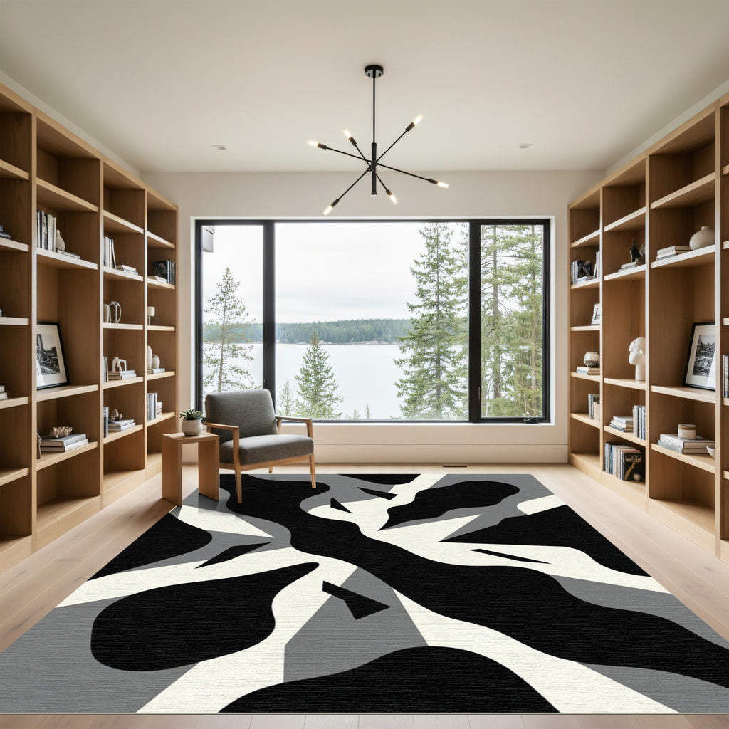 Black White Gray Abstract Shape Rug