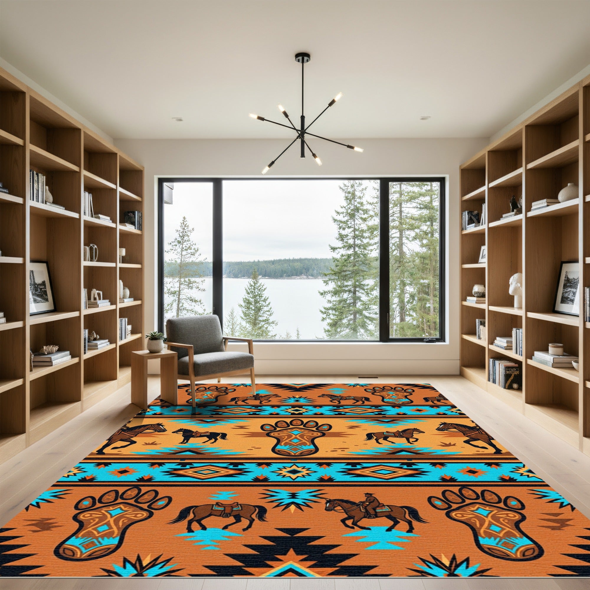 Southwestern Bear Paw Horse Earthy Tapestry Rug