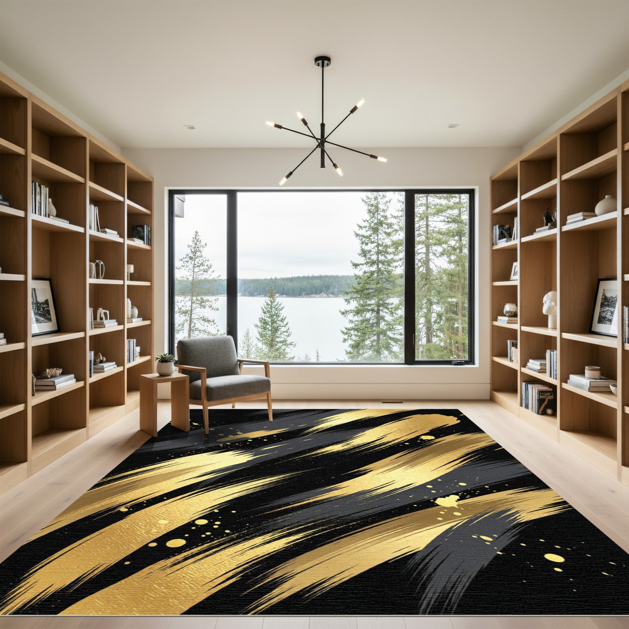 Bold Gold Gray Brush Stroke Rug