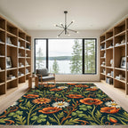 Orange Poppy and Daisy Botanical Meadow Rug